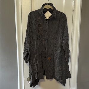 Moon Light Striped Button-Up Shirt w/ Wired Collar and metallic painted accents